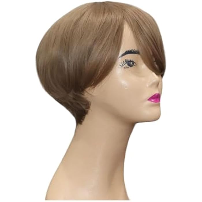 Short Pixie Cut Wig, Light Brown Synthetic Hair, Side-Swept Bangs, Bob Style - Image 2